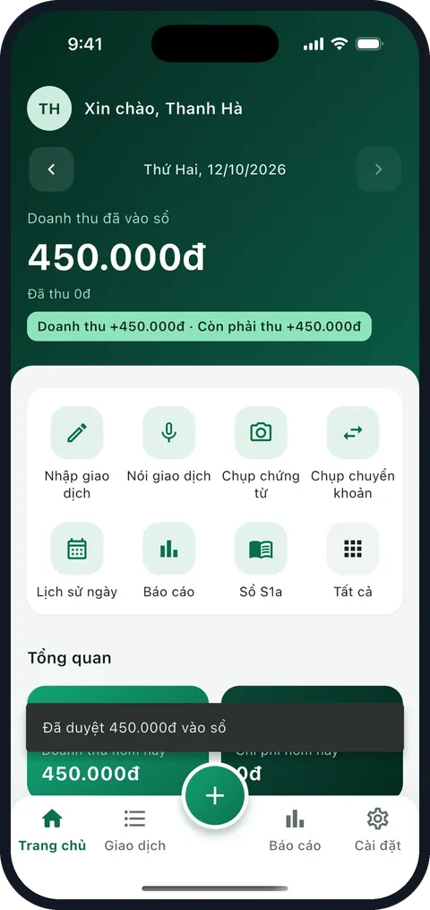 Màn Trang chủ app Soho (dữ liệu minh họa).